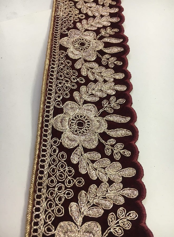 HEMDEV Surat Flower التطريز الثقيل، حواف من الدانتيل المخملي للبلوزة، الساري، كورتي، الفساتين، بانداني، لينجا، دوباتا، شريط زخرفي (عرض 7 سم) (9 متر) (كستنائي) - Image 4